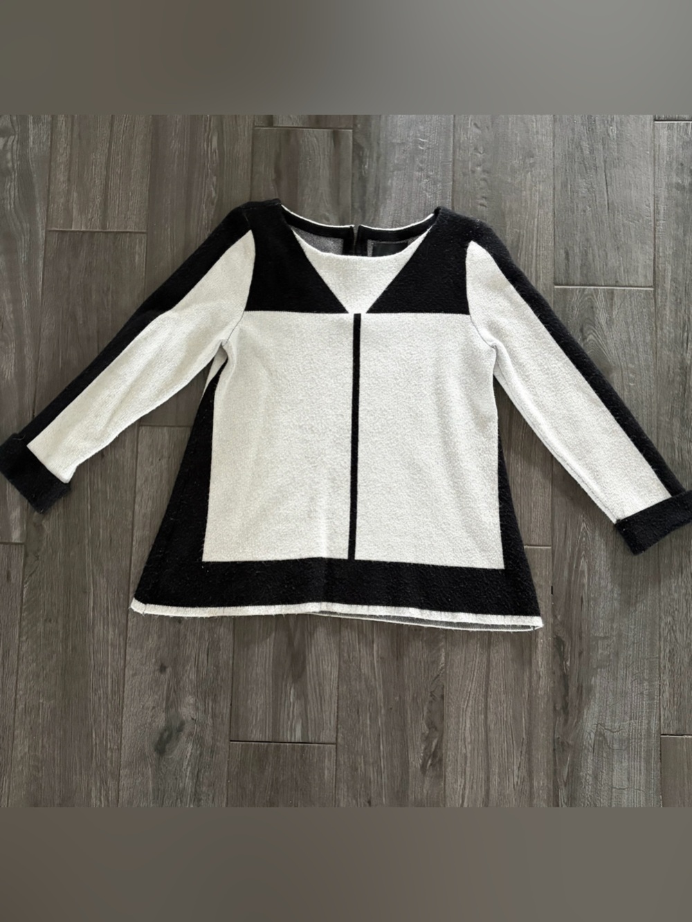 Cynthia Rowley Black Ivory Geometric Crew Neck Pullover Sweater